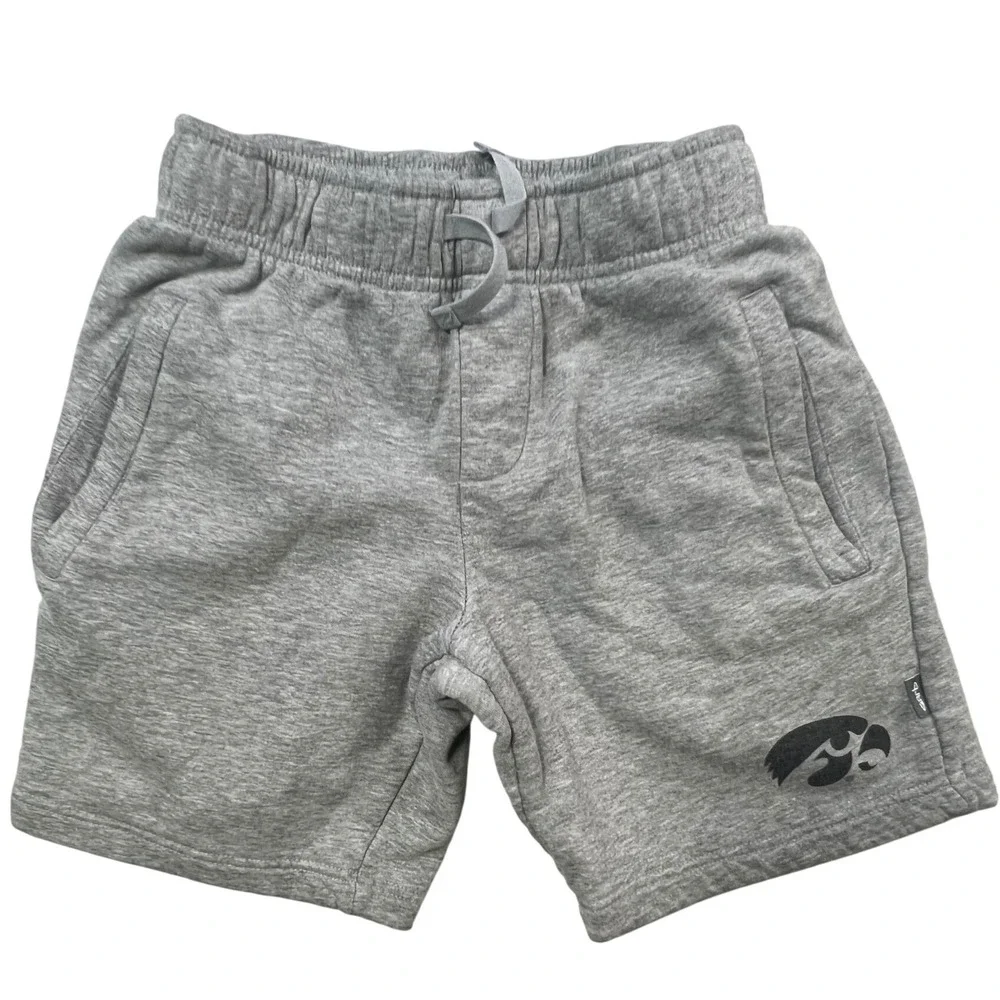 Kids Gray‎ Sweat Shorts Medium 7-8 Embossed Athletic Iowa Hawkeyes J4
